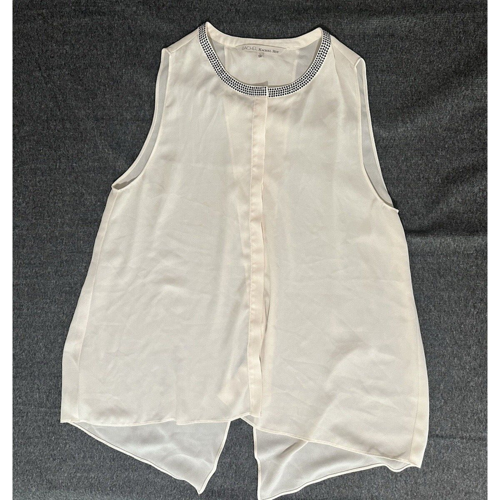 RACHEL BY RACHEL ROY Shirt Womens Size Large White Sleeveless Blouse Top Beaded